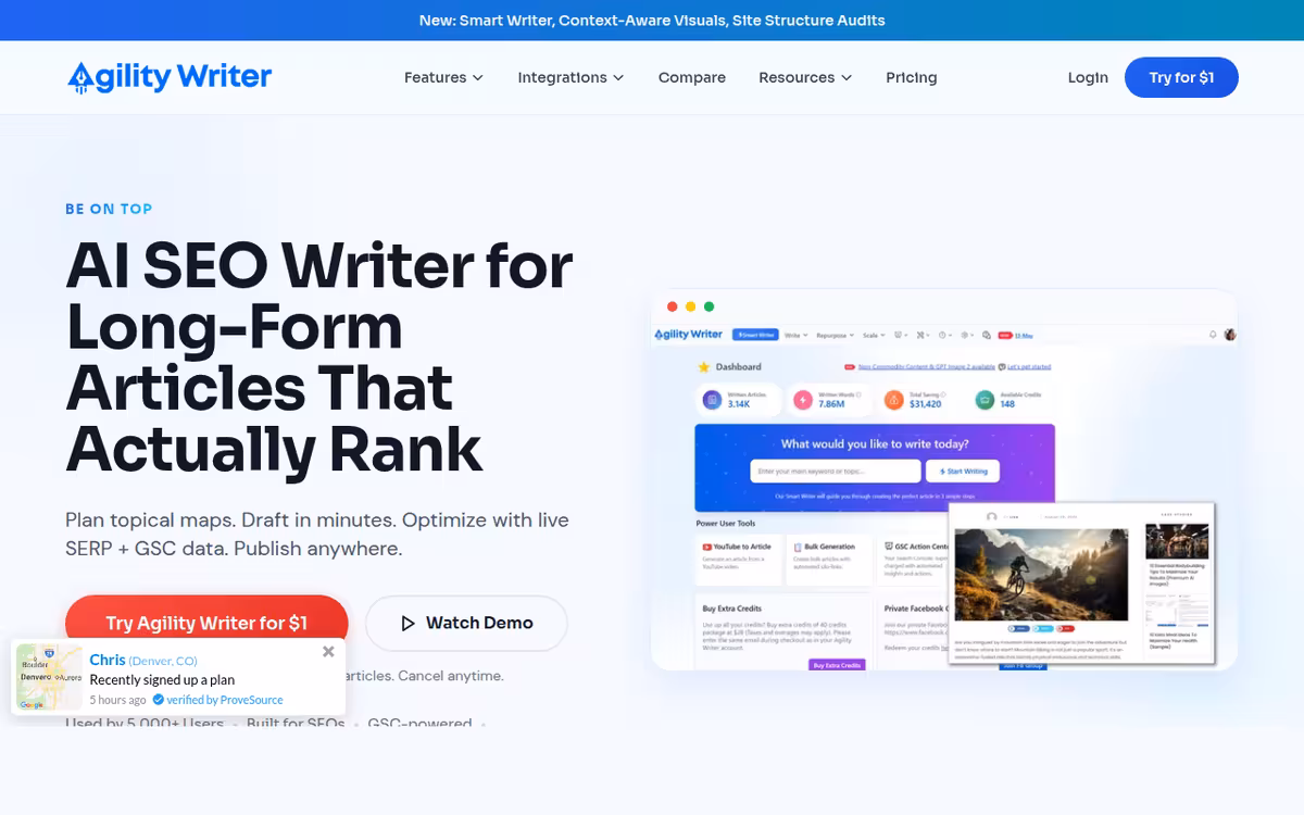Agility Writer homepage screenshot