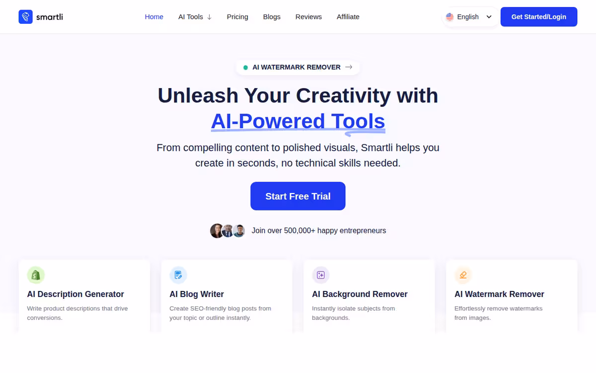 Smartli homepage screenshot
