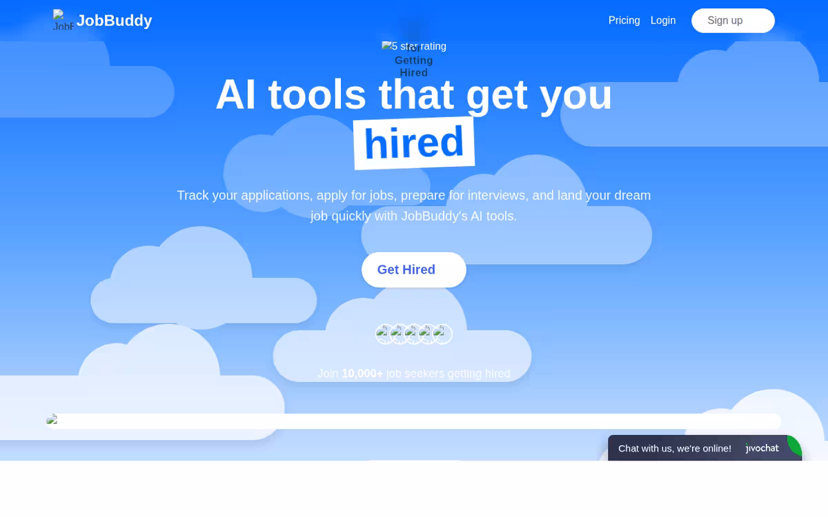 JobBuddy homepage screenshot