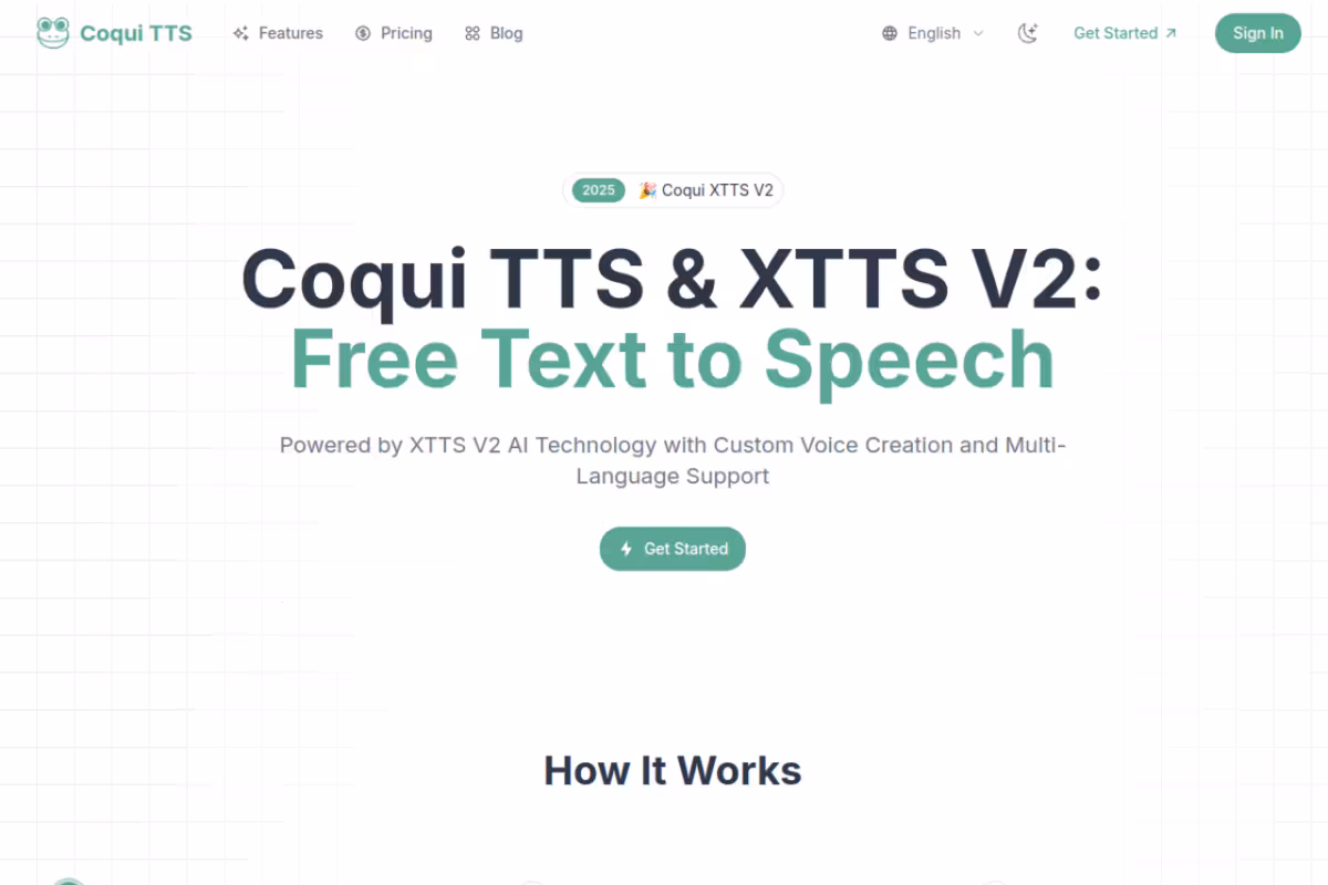 Coqui TTS homepage screenshot