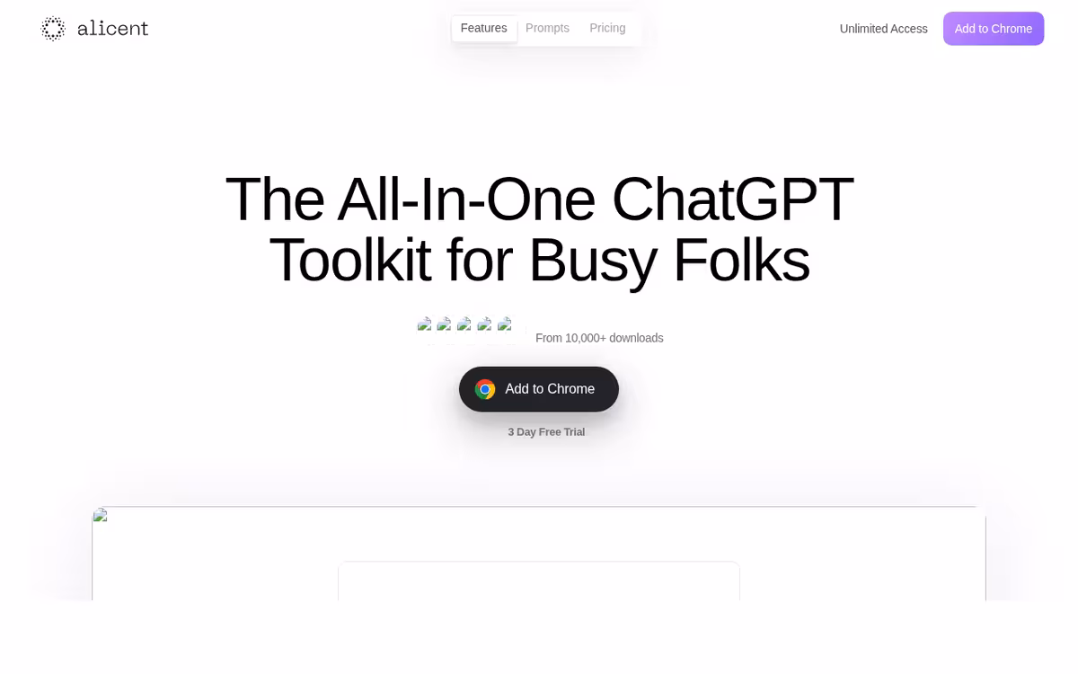 Alicent homepage screenshot