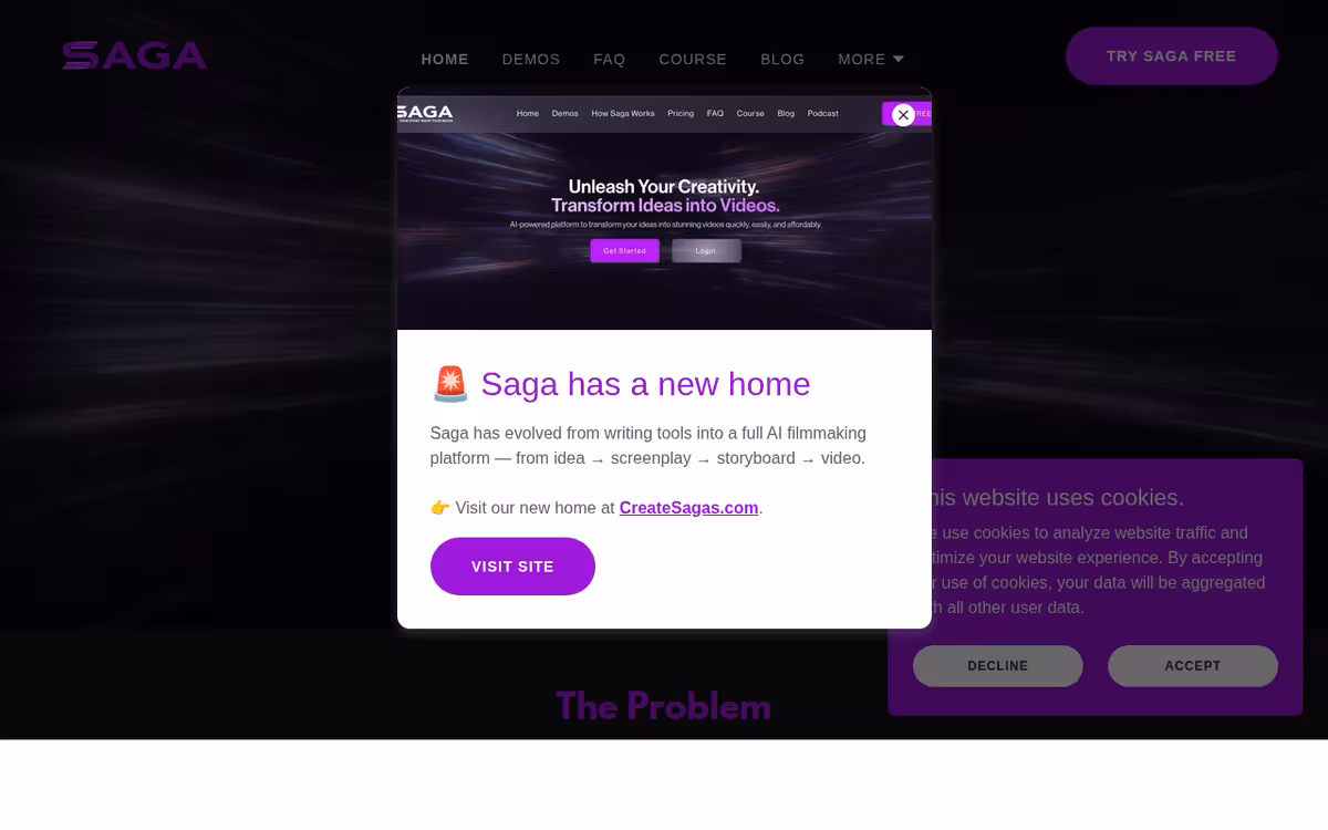 Write On Saga homepage screenshot