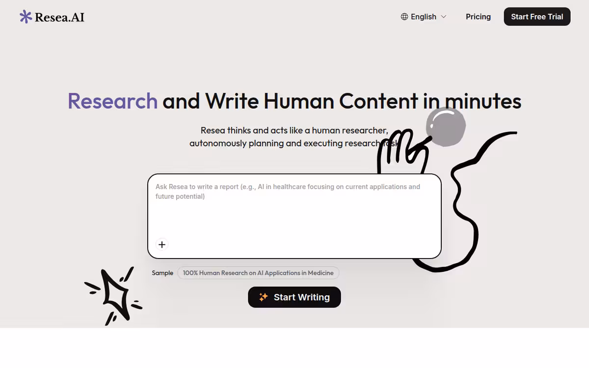 Resea AI homepage screenshot