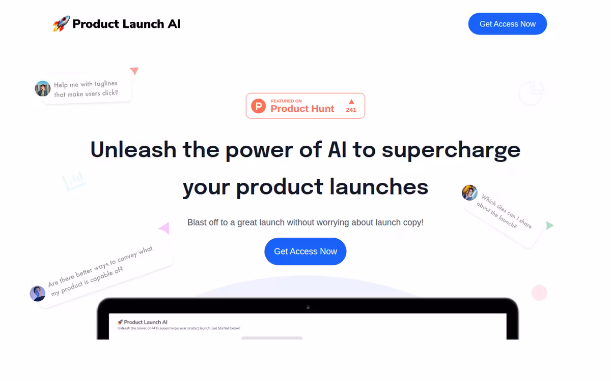 Product Launch AI homepage screenshot