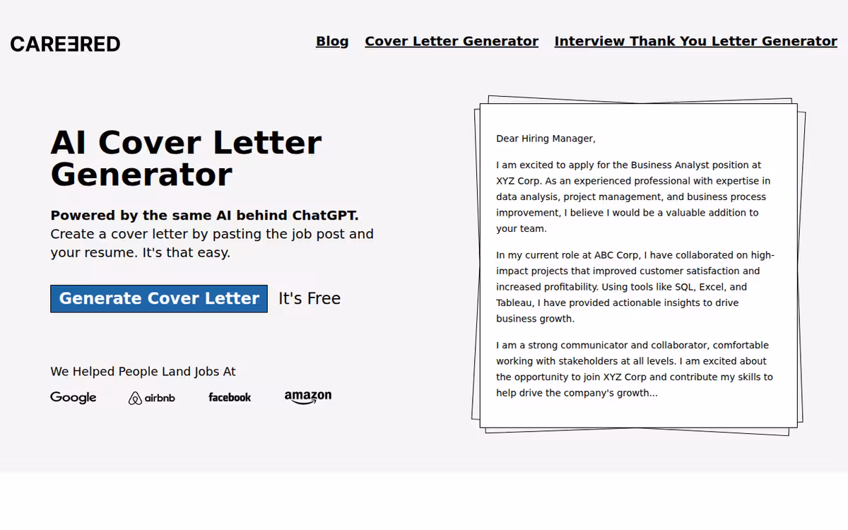 Careered homepage screenshot