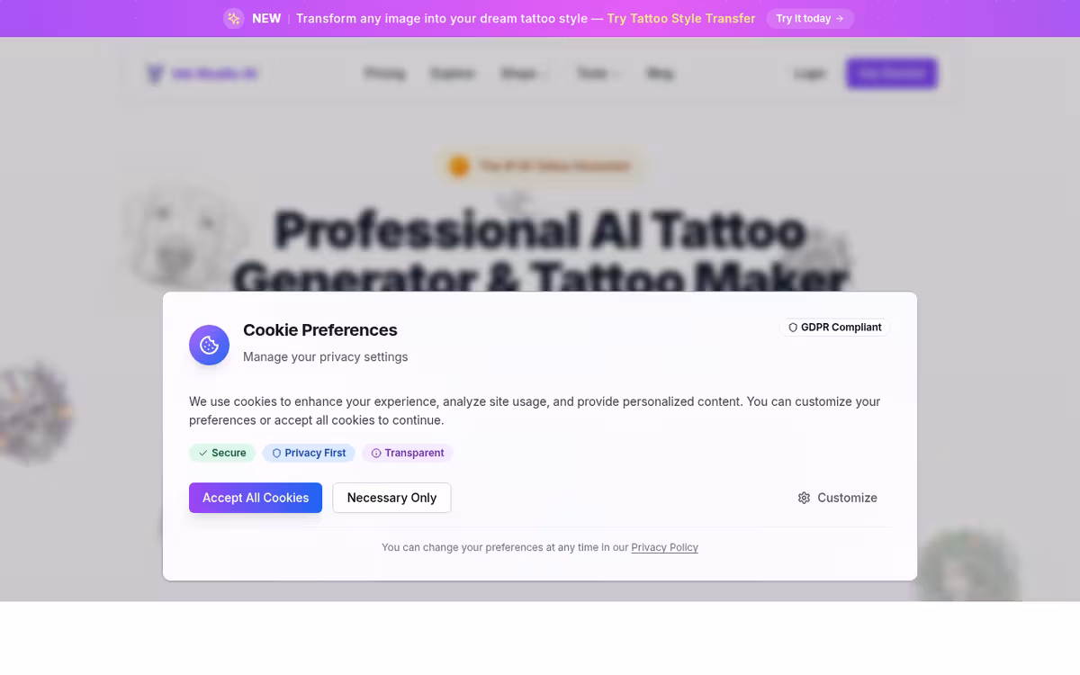 Ink Studio AI homepage screenshot