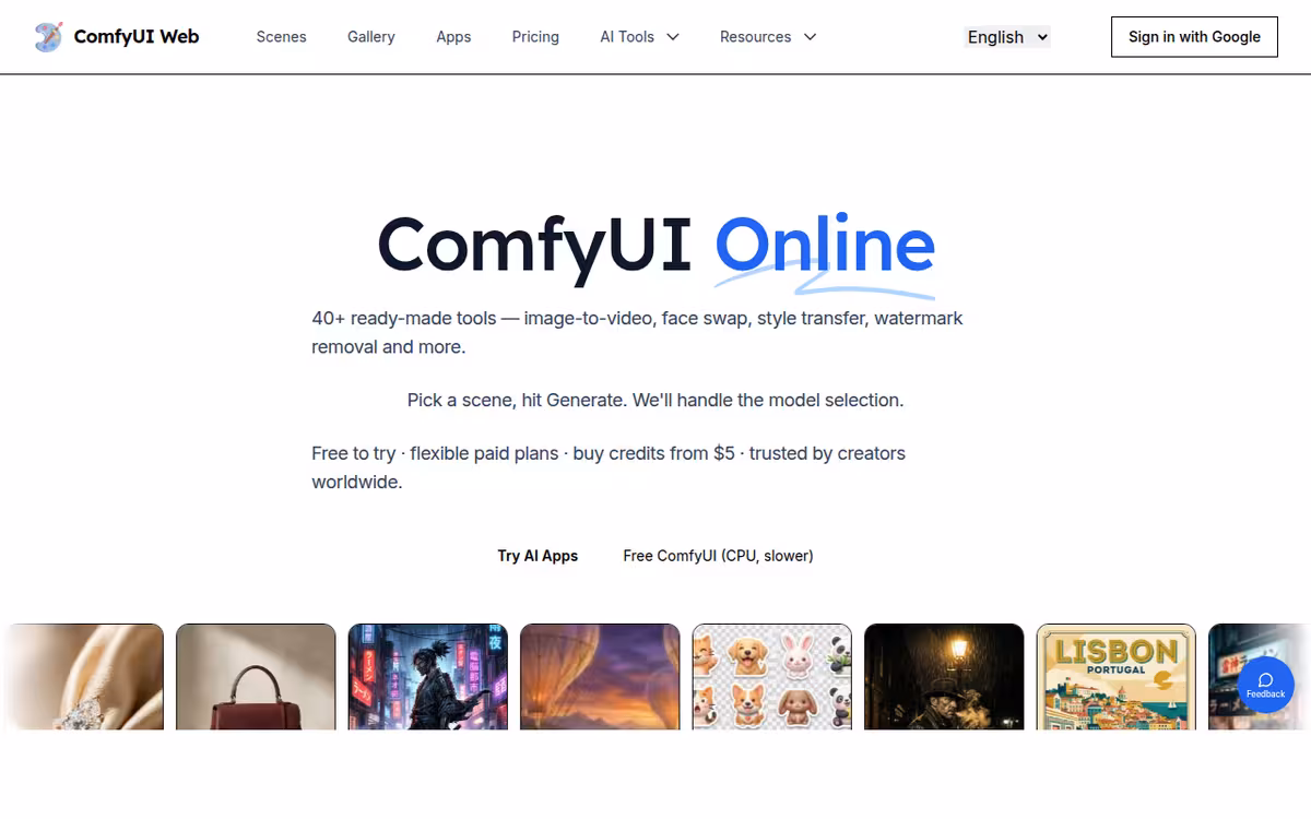 ComfyUI Web homepage screenshot
