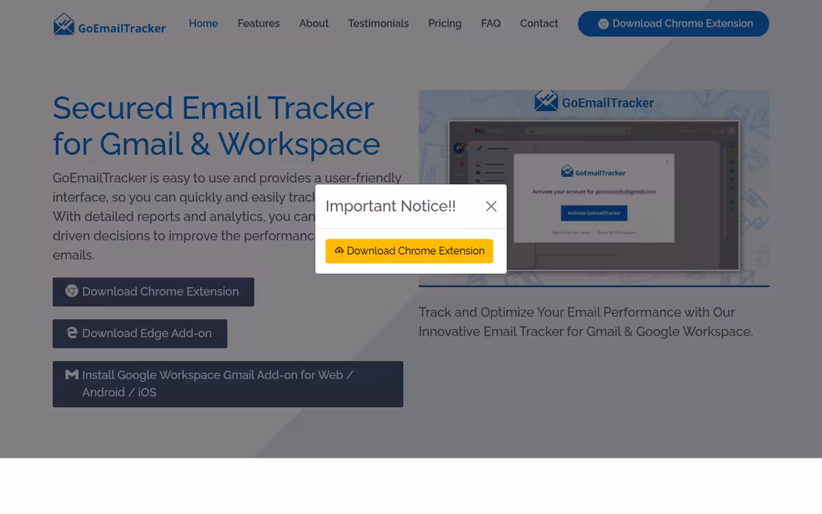 GoEmailTracker homepage screenshot