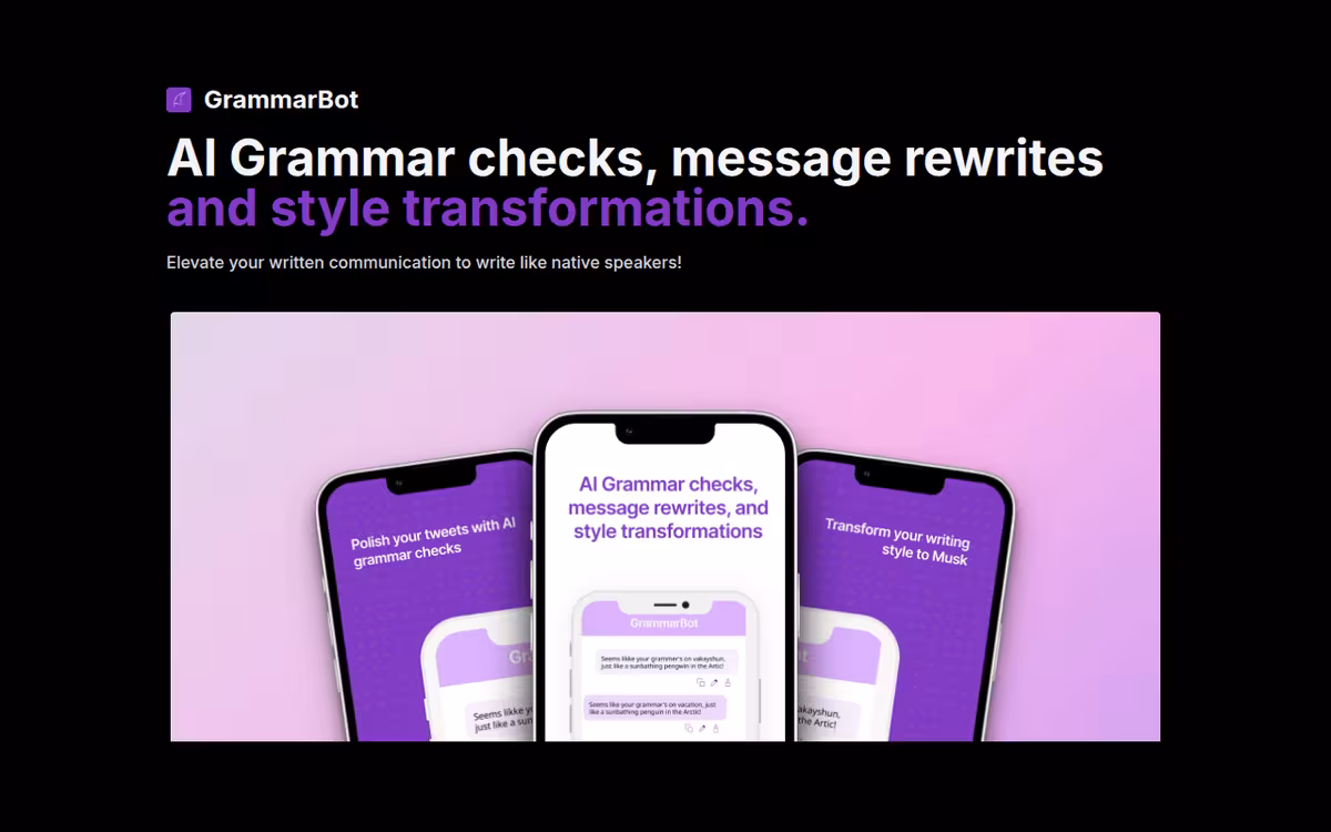GrammarBot homepage screenshot