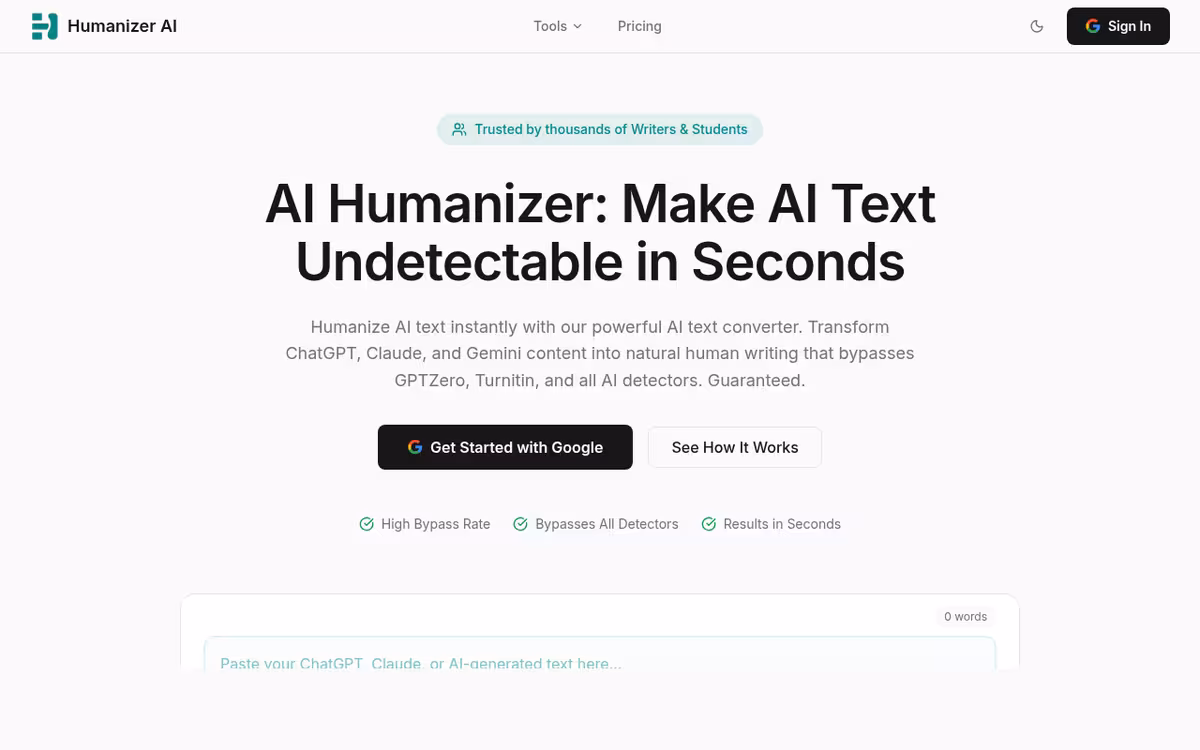 Humanizer AI homepage screenshot