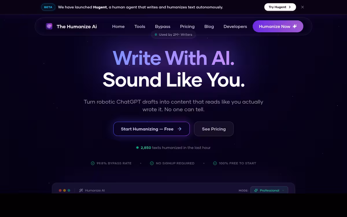 Humanize AI Pro homepage screenshot