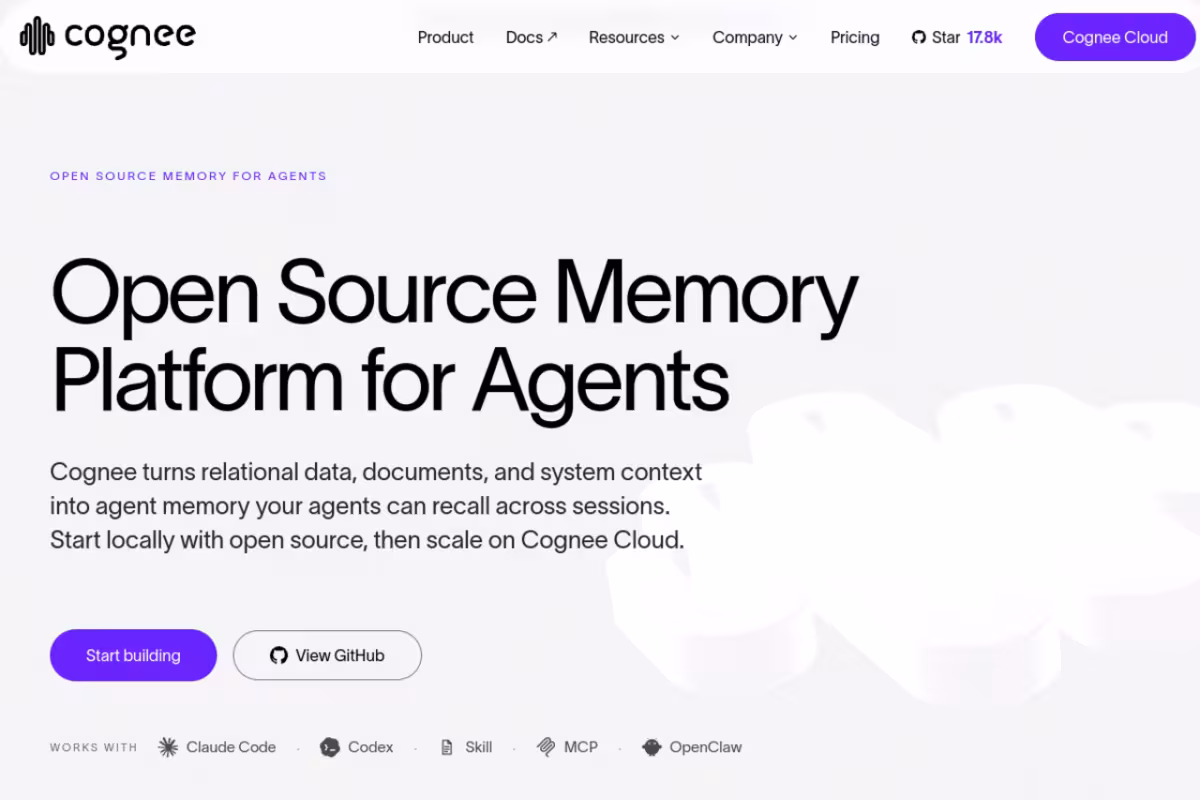 Cognee homepage screenshot