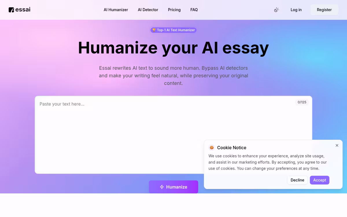 Ess AI homepage screenshot