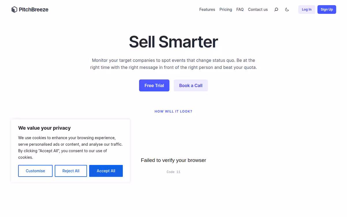 PitchBreeze homepage screenshot