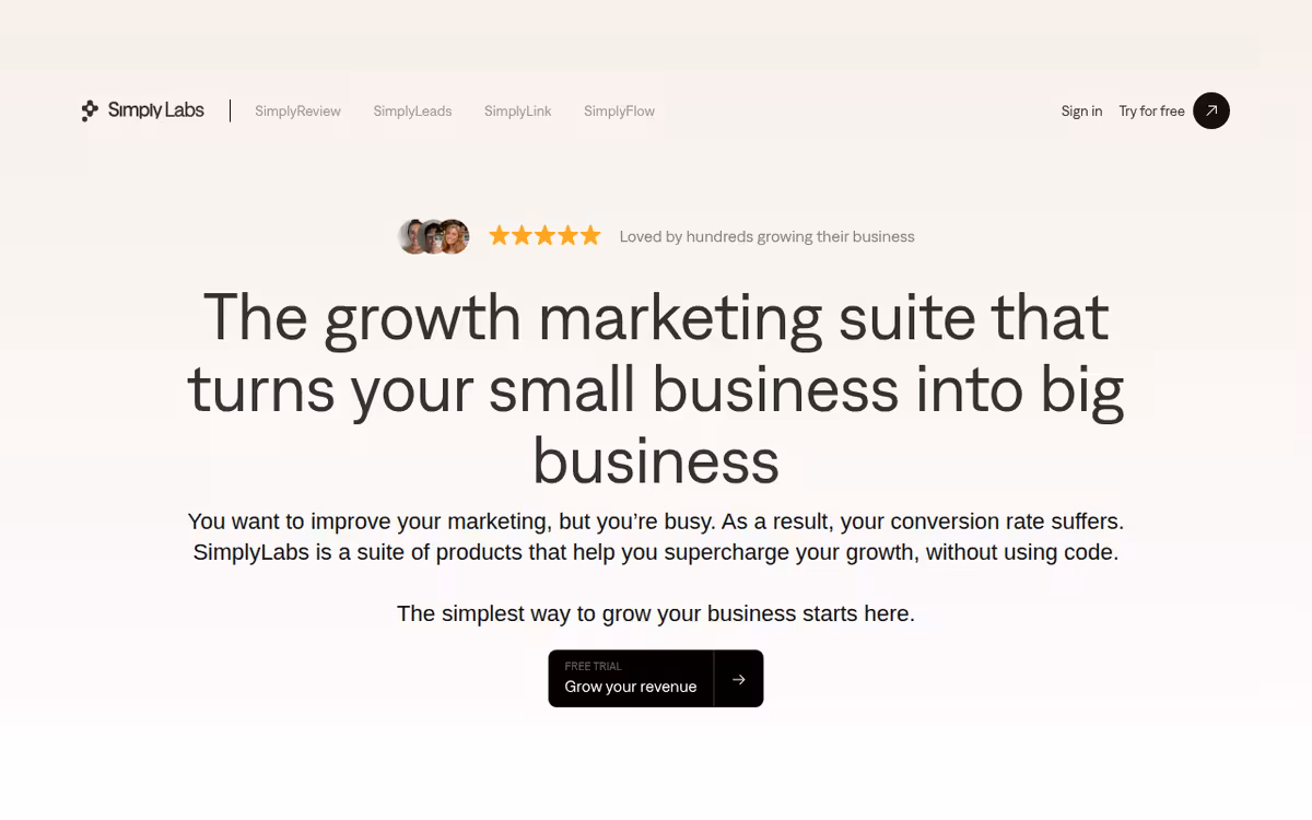 SimplyLabs homepage screenshot
