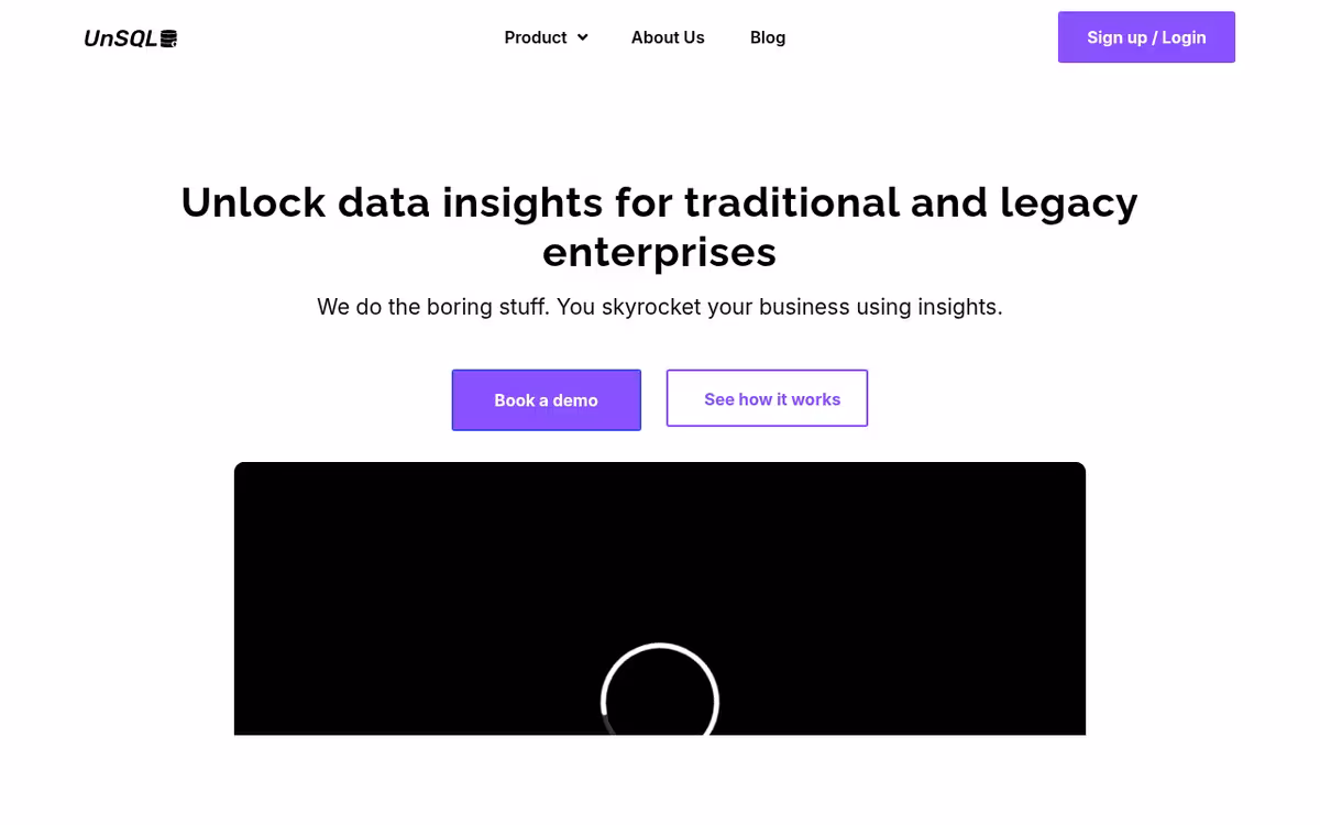 UnSQL AI homepage screenshot