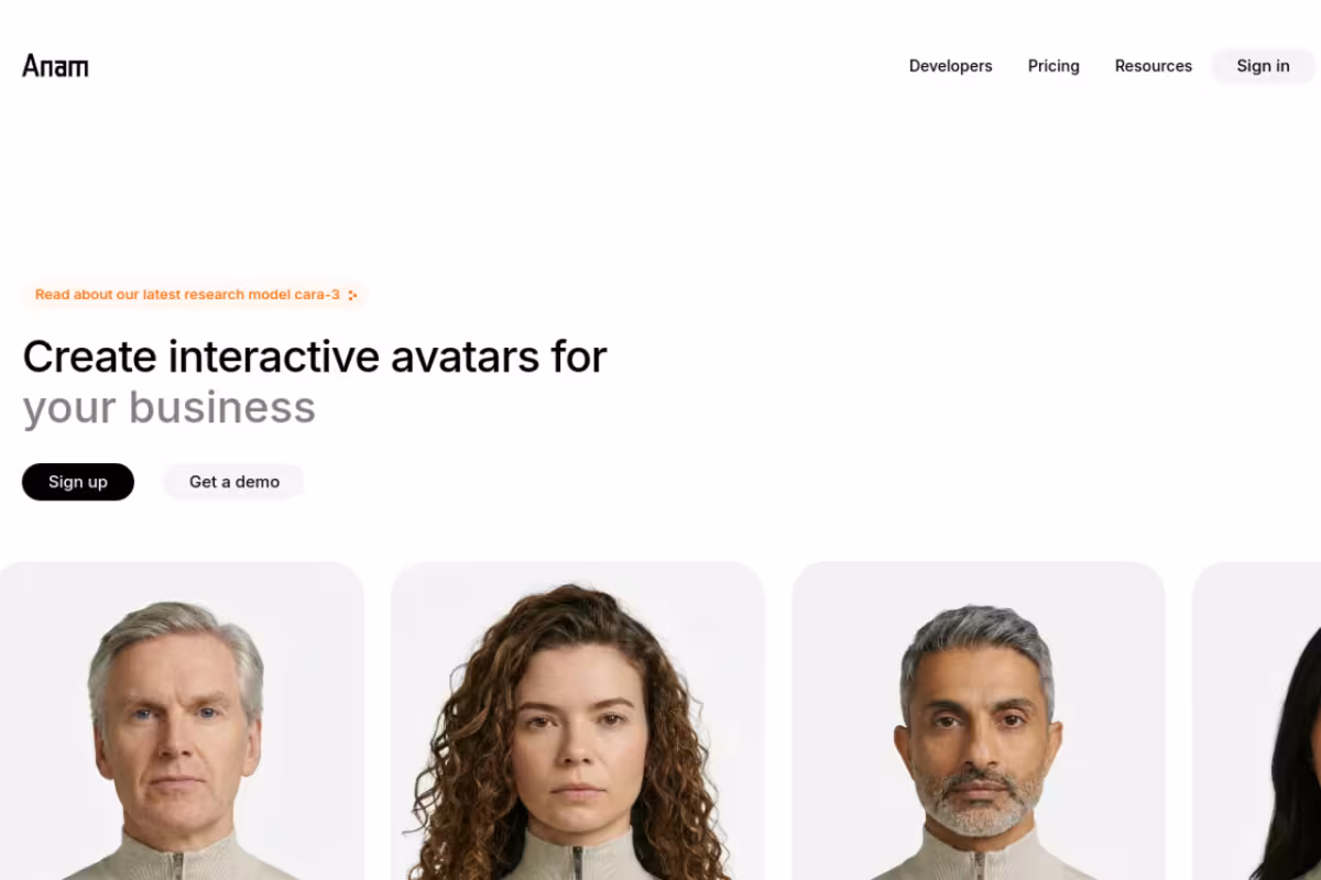 Anam.ai homepage screenshot