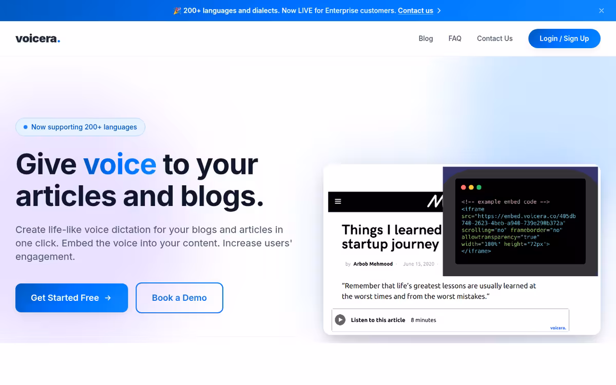 Voicera homepage screenshot