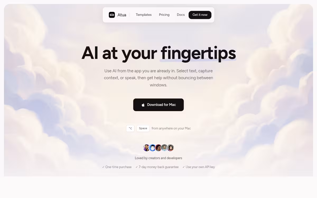 Atua homepage screenshot