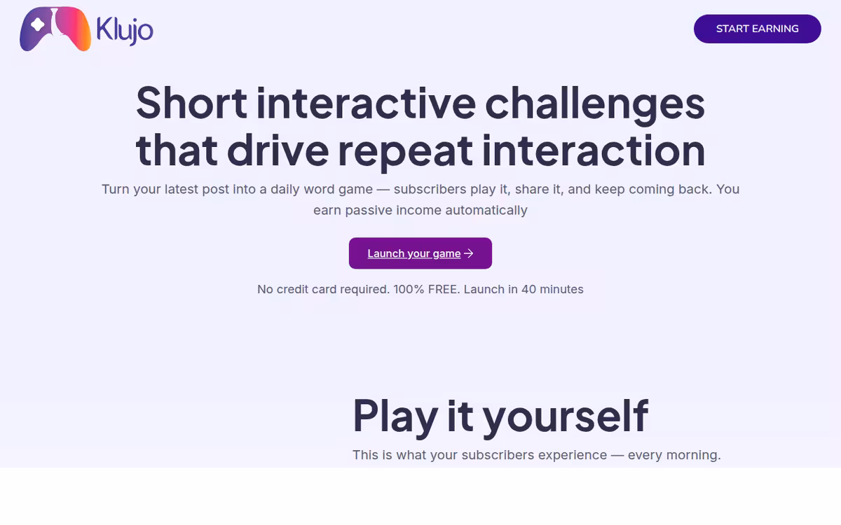 Klujo homepage screenshot