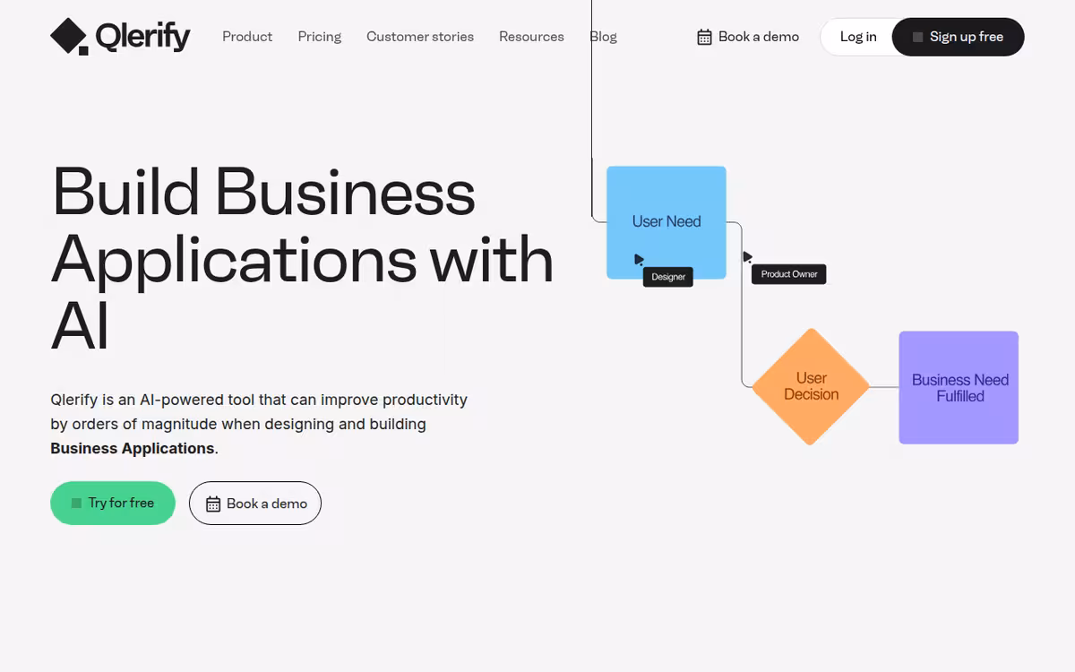 Qlerify homepage screenshot