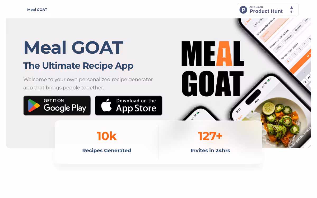 Meal GOAT homepage screenshot