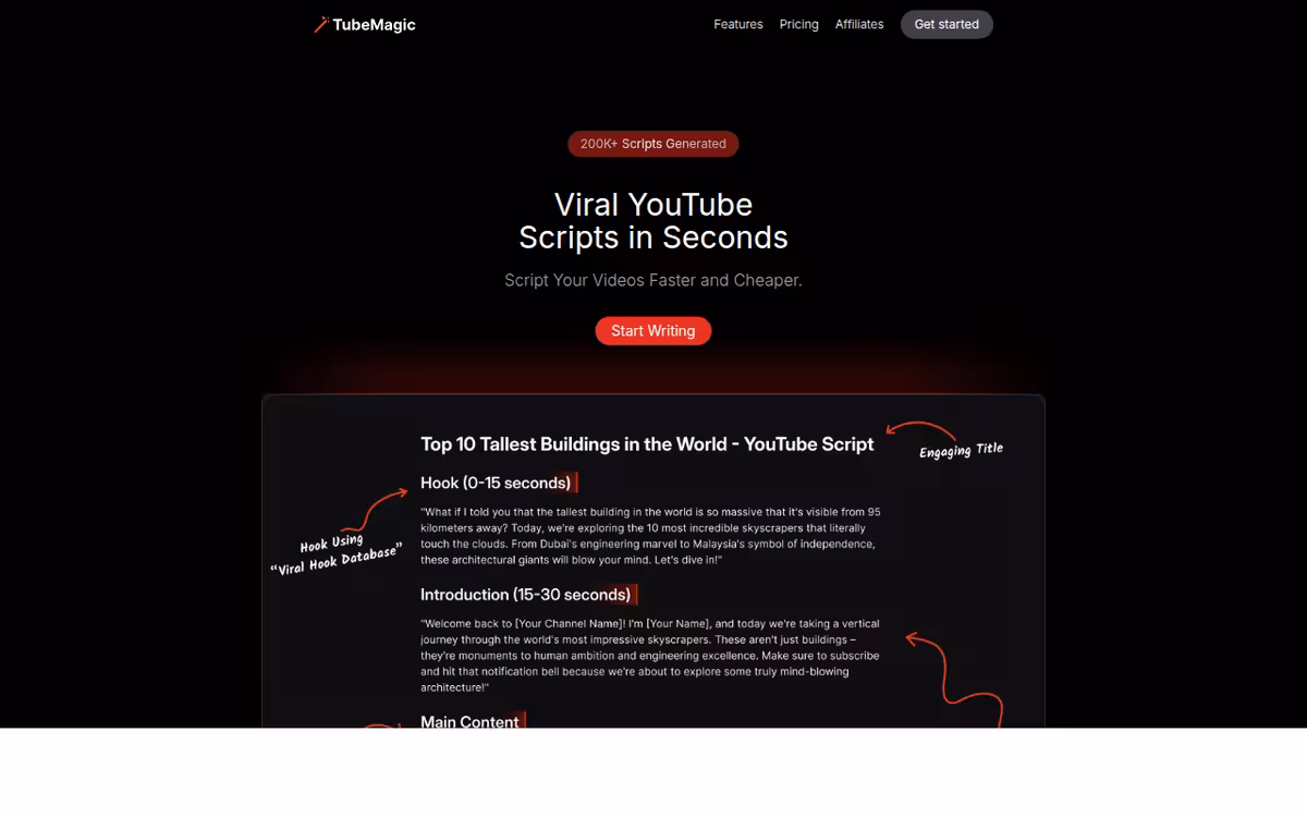 TubeMagic homepage screenshot