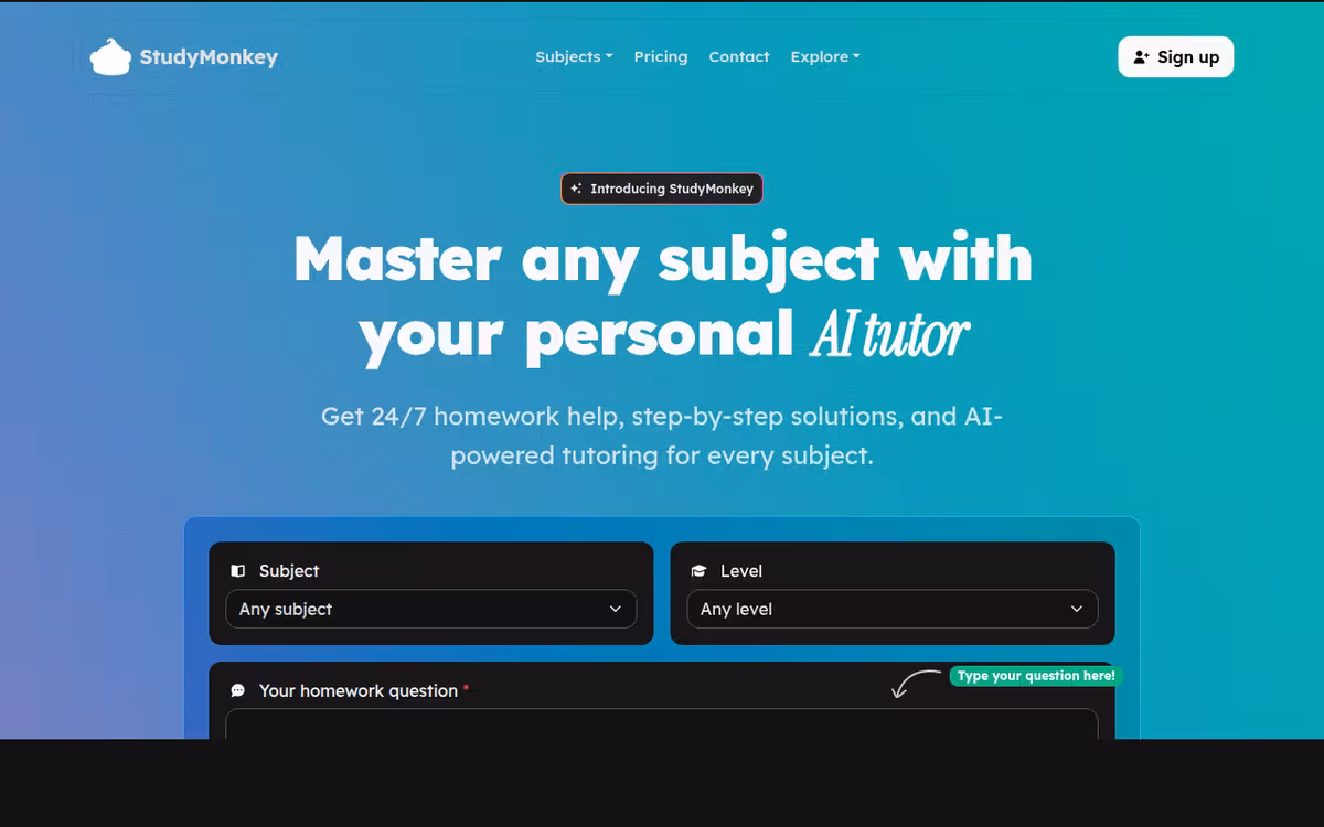 StudyMonkey homepage screenshot