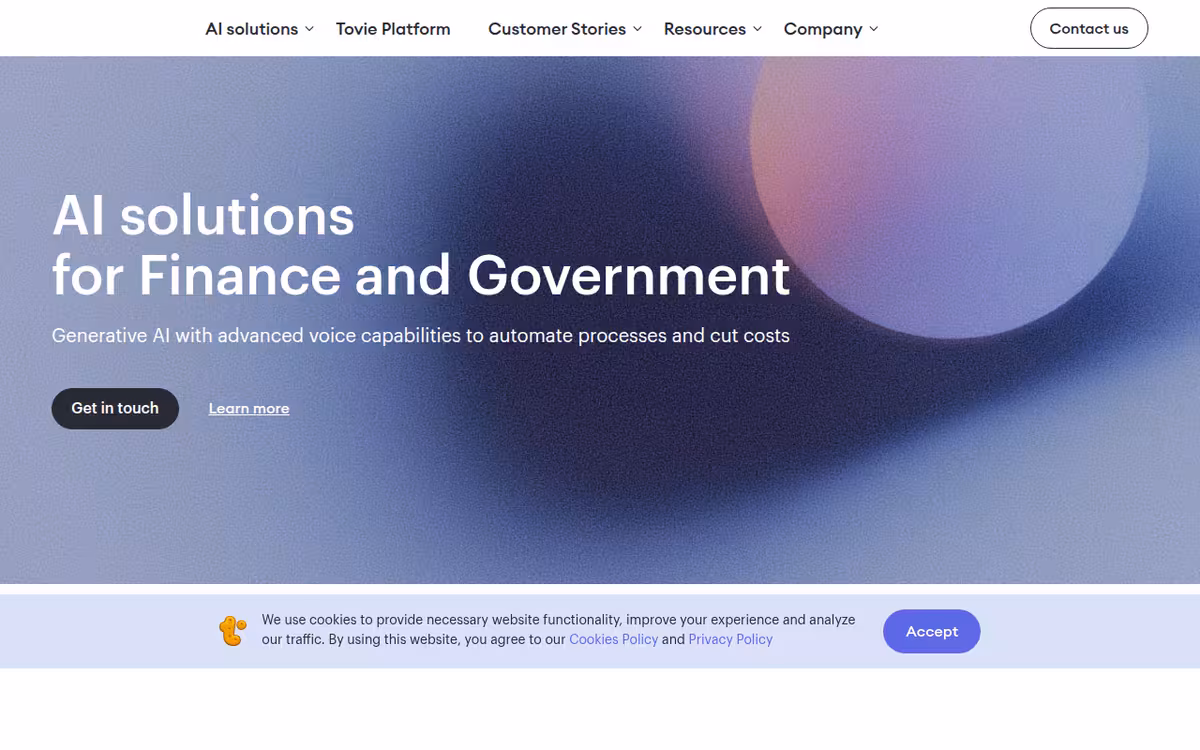 Tovie homepage screenshot