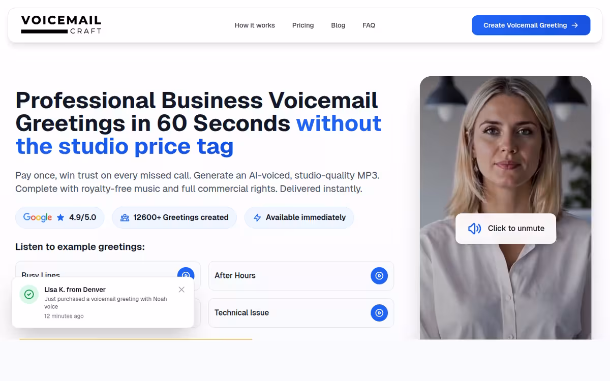 VoiceMailCraft homepage screenshot