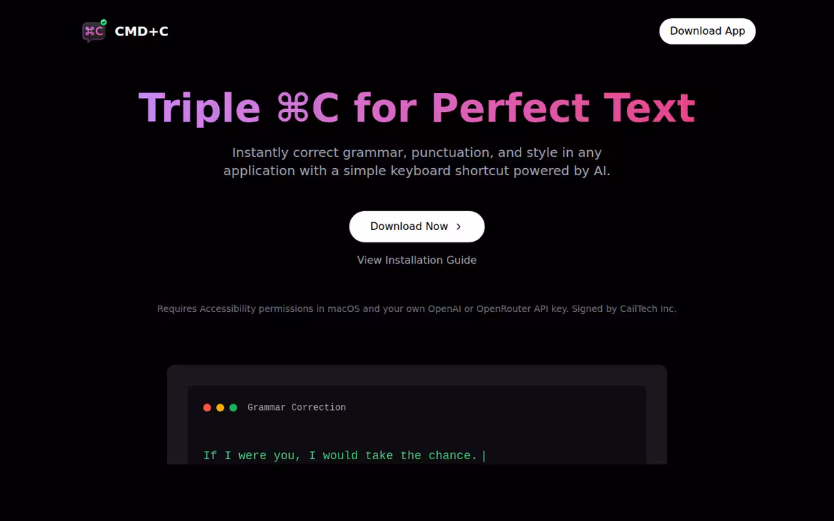 CMD-C.app homepage screenshot