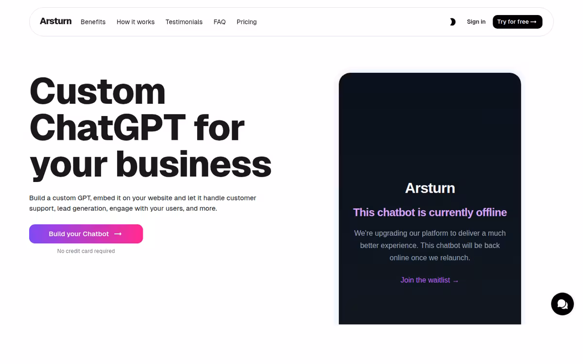 Arsturn AI homepage screenshot