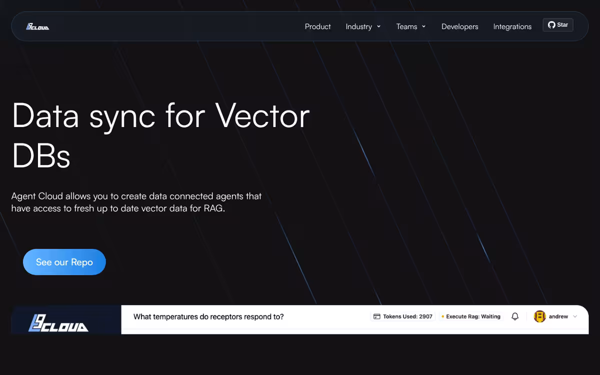 Agent Cloud homepage screenshot