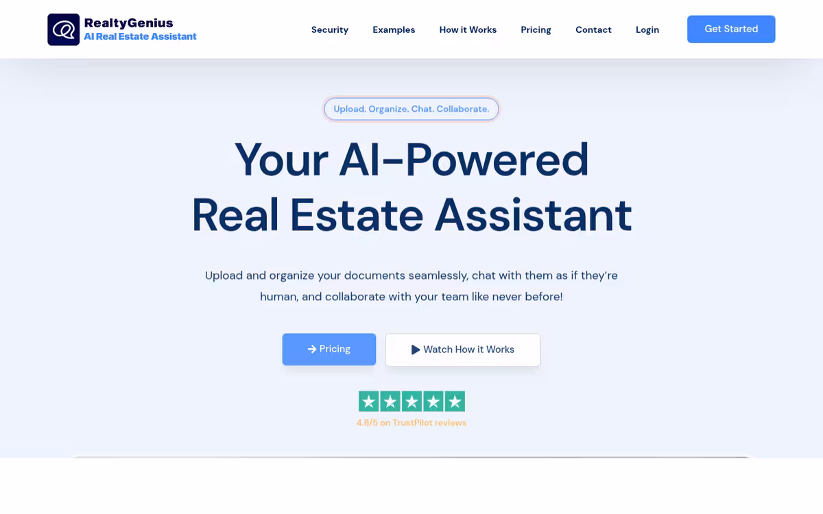 RealtyGenius homepage screenshot