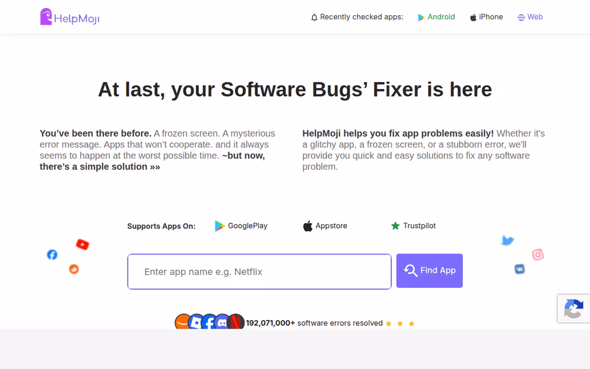 HelpMoji homepage screenshot
