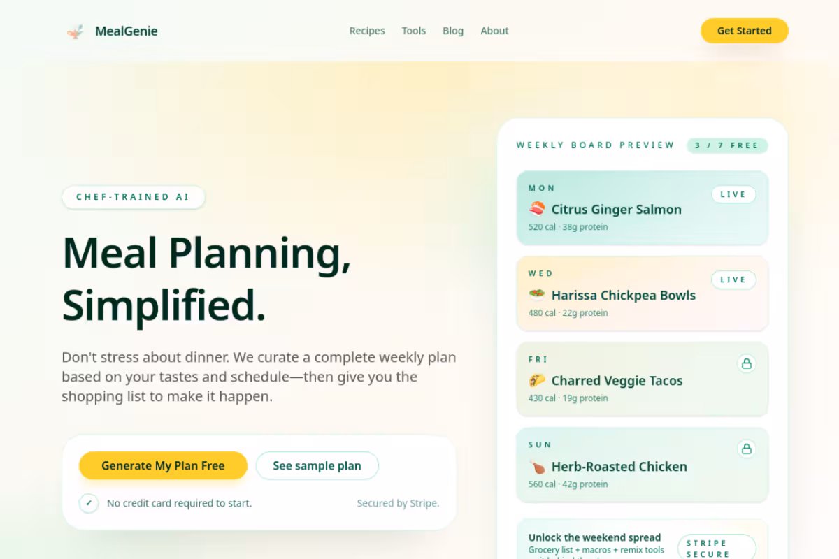 MealGenie homepage screenshot
