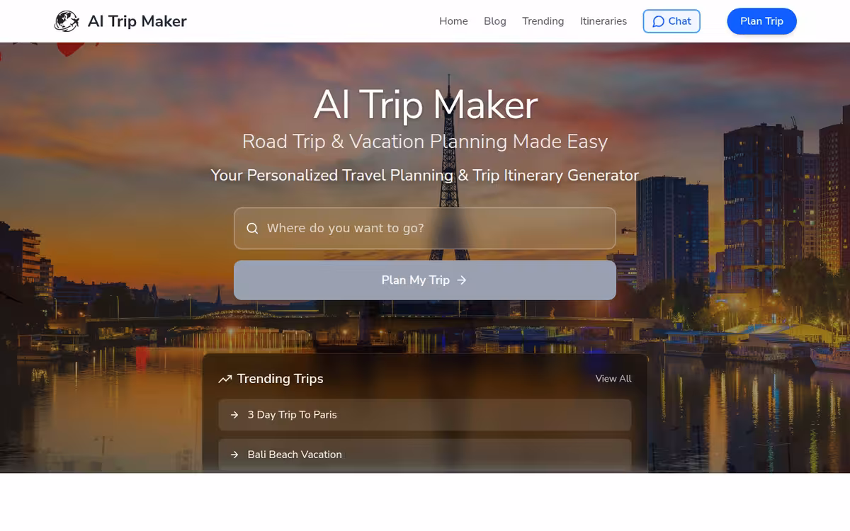 AI Trip Maker homepage screenshot