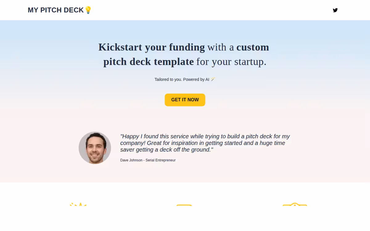 My Pitch Deck homepage screenshot