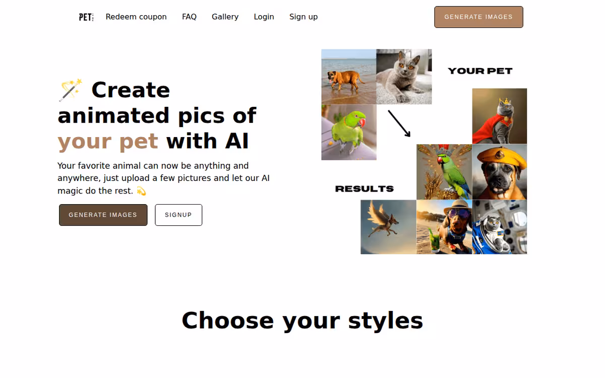 PetPic homepage screenshot