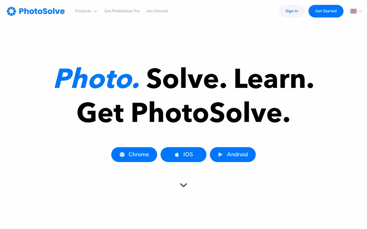 PhotoSolve homepage screenshot