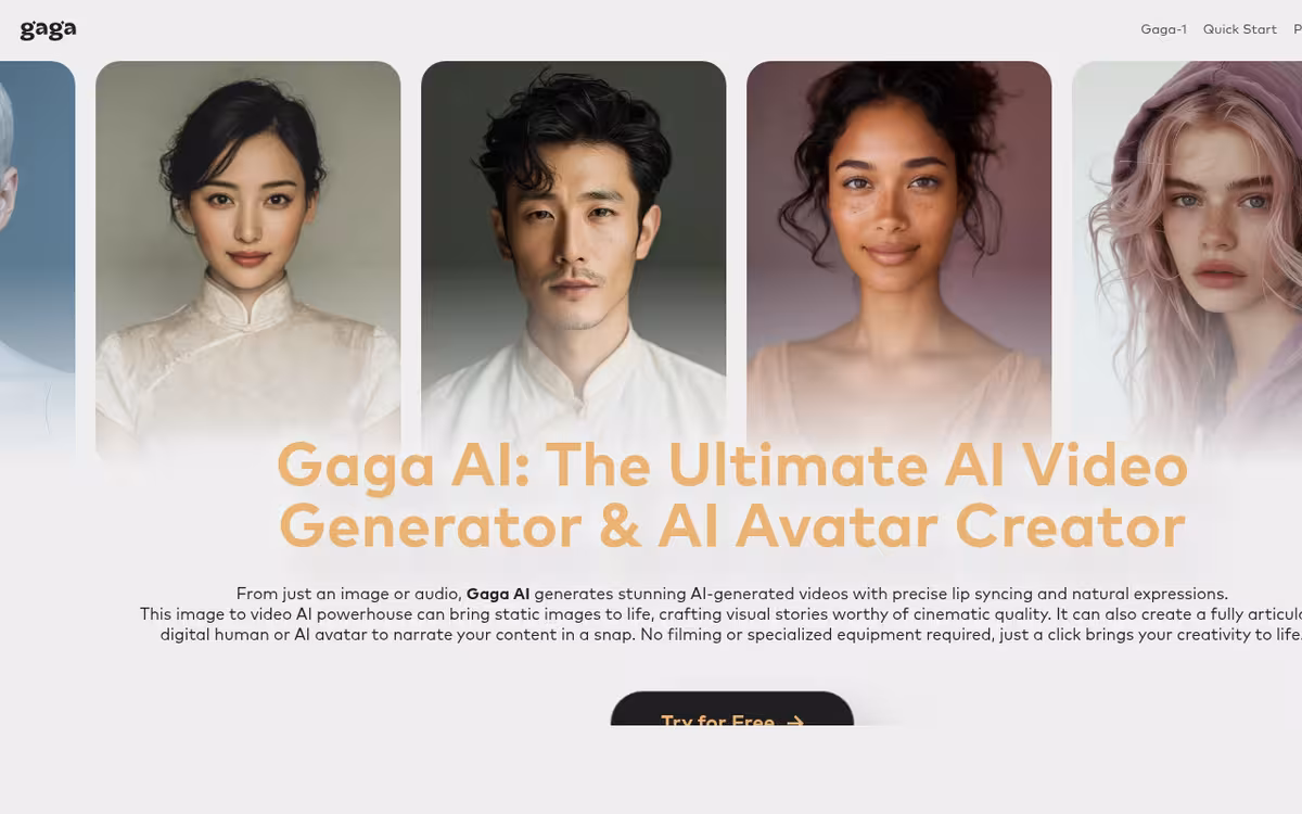 Gaga AI homepage screenshot