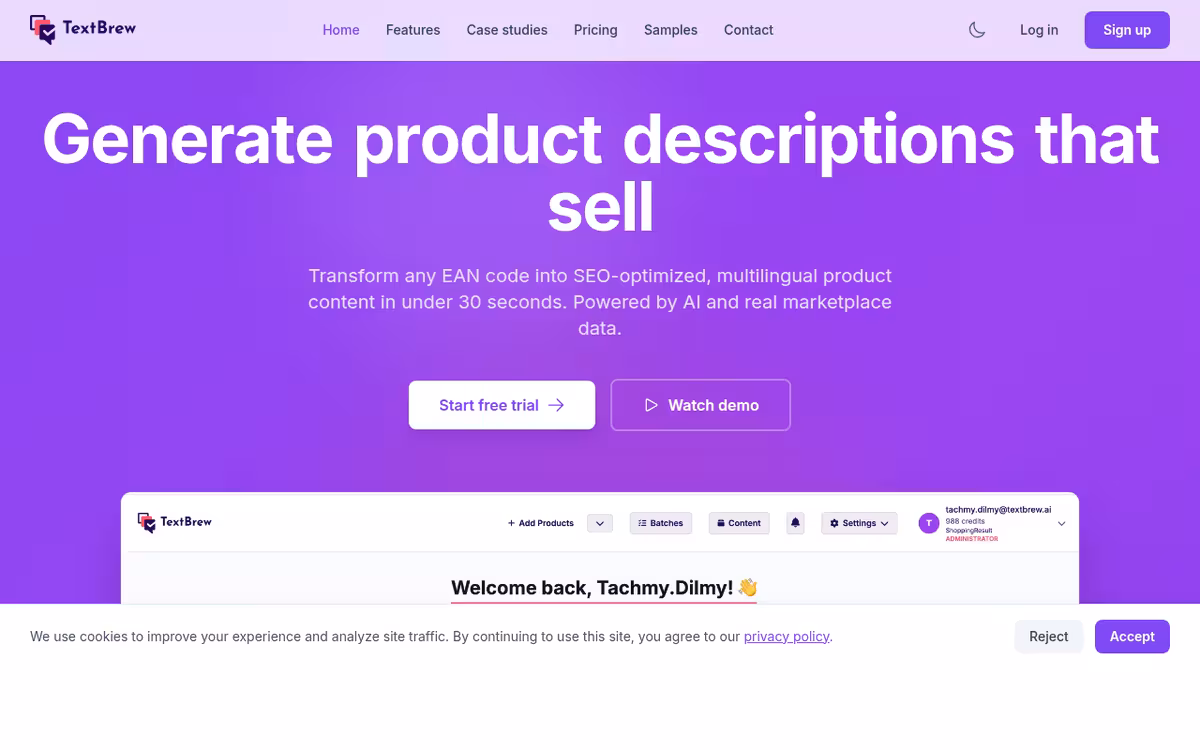 TextBrew homepage screenshot