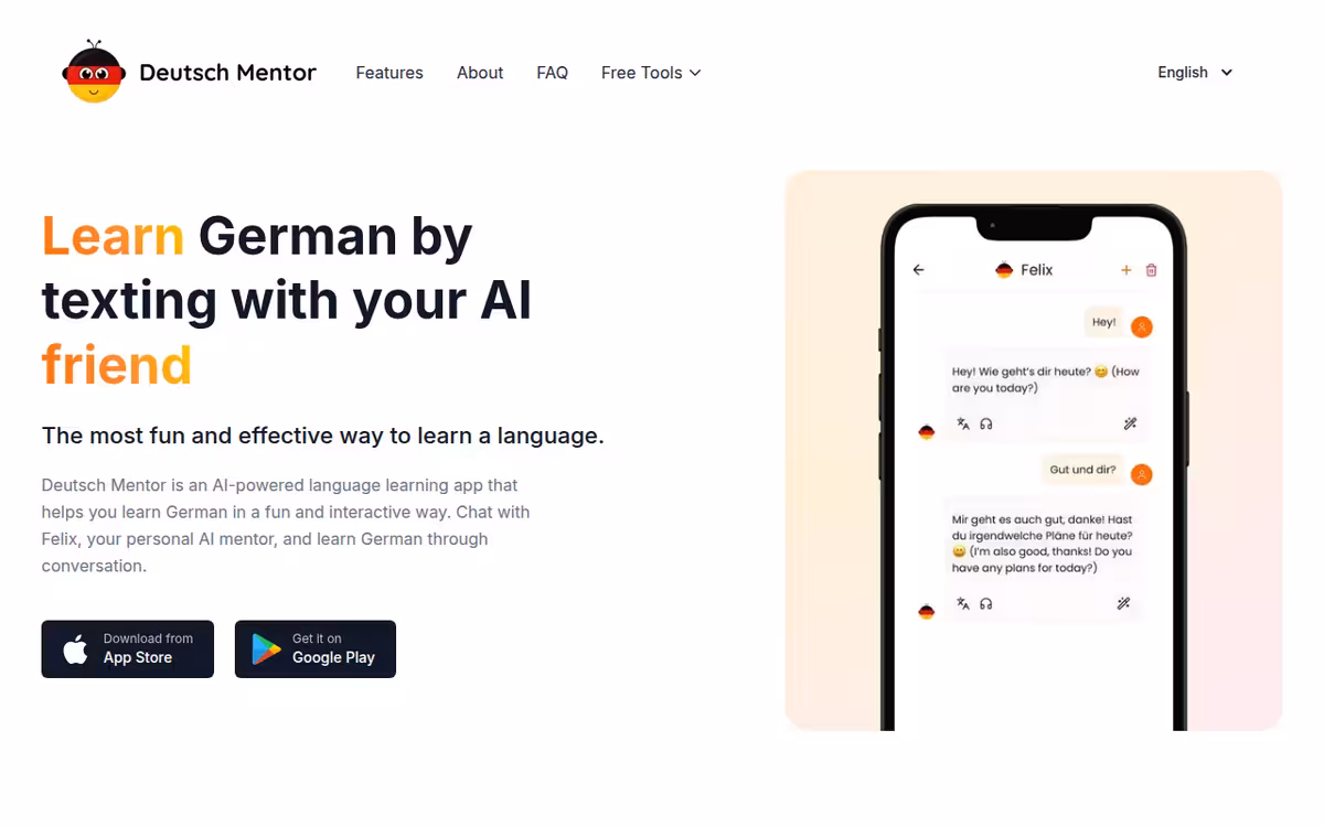 Deutsch Mentor homepage screenshot