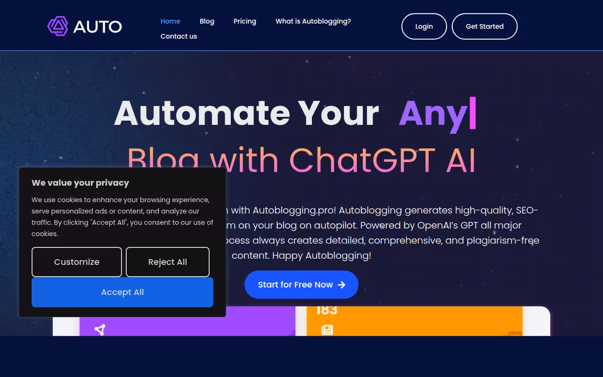 AutoBlogging Pro homepage screenshot