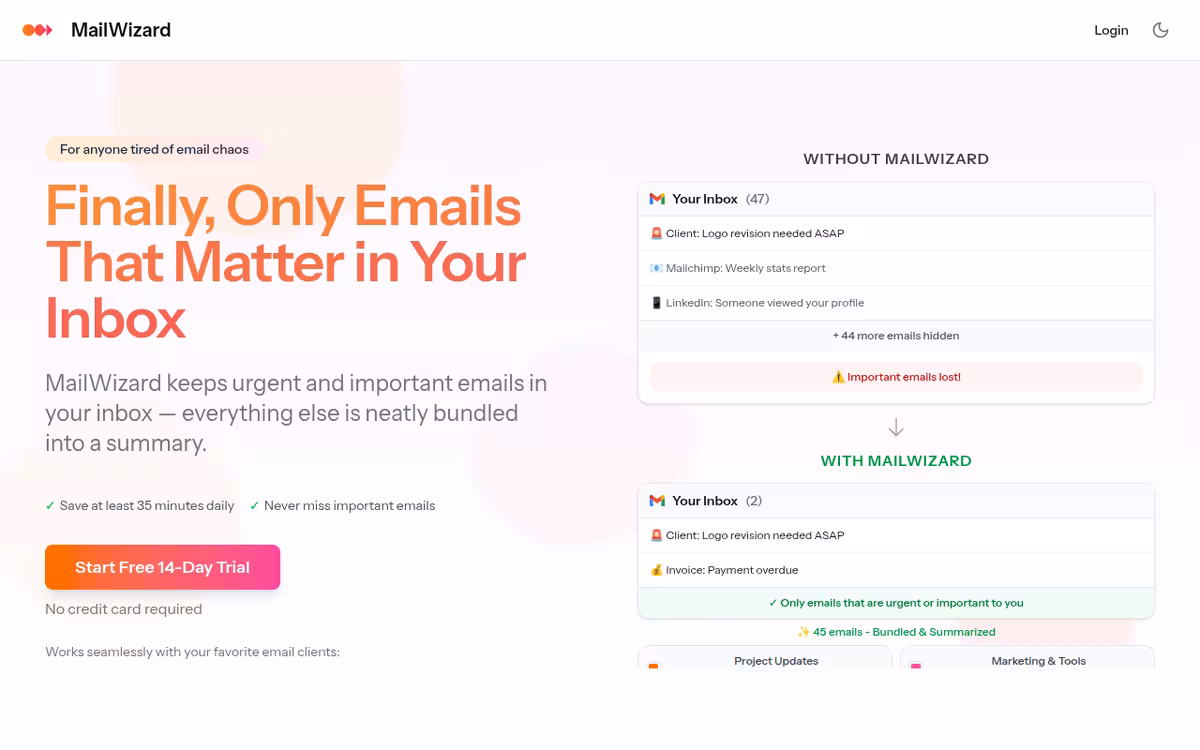 MailWizard homepage screenshot