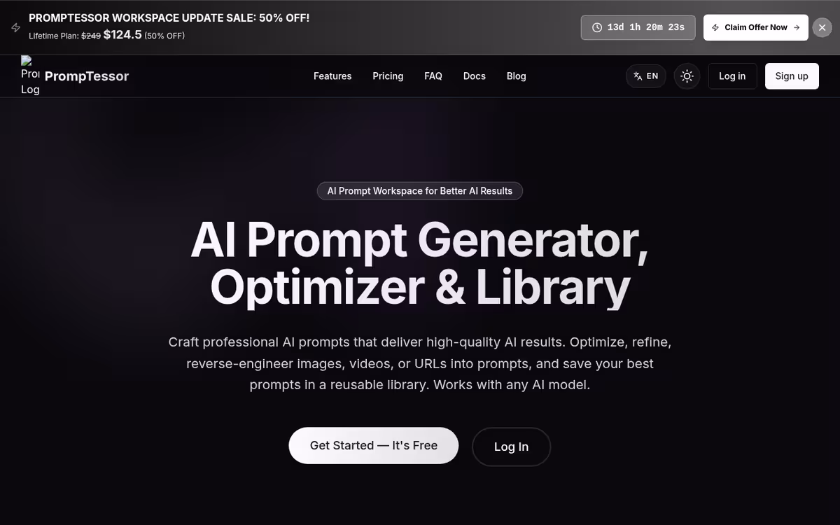 PrompTessor homepage screenshot