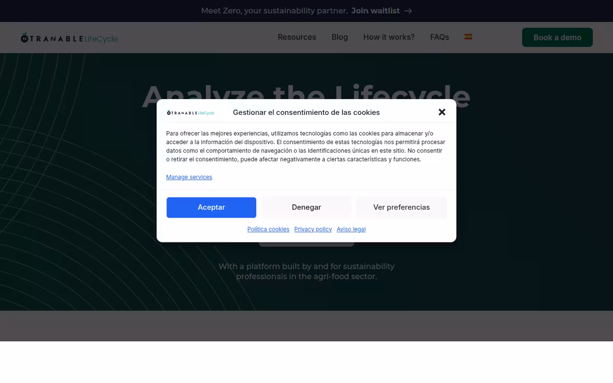 Trazable homepage screenshot