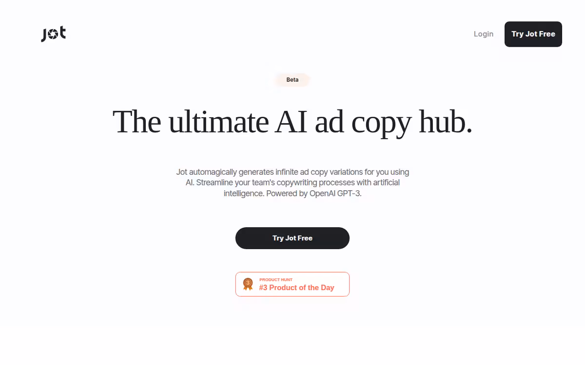 Jot homepage screenshot