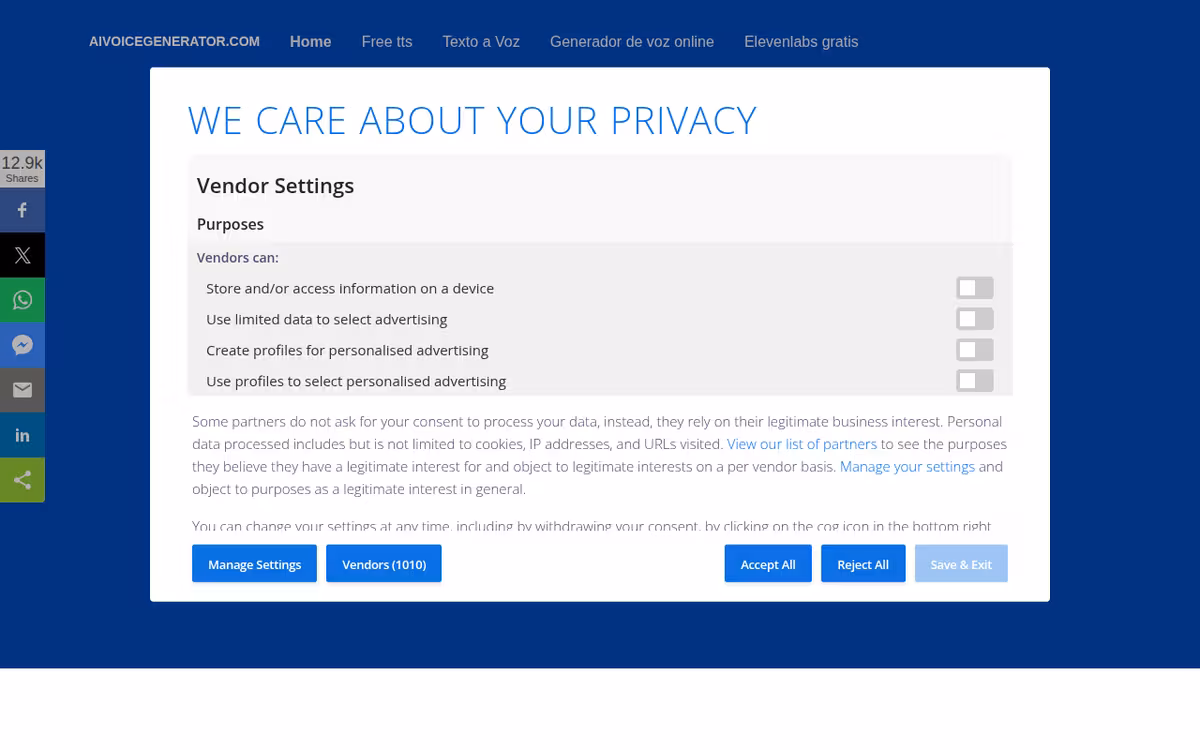 AI Voice Generator Free homepage screenshot
