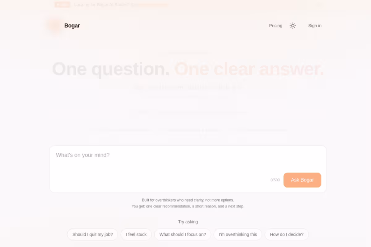 Bogar homepage screenshot
